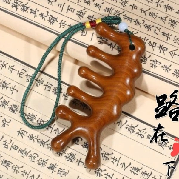 正宗金丝檀木按摩梳男女通用经络多功能毛毛虫小海豚按摩梳送吊绳