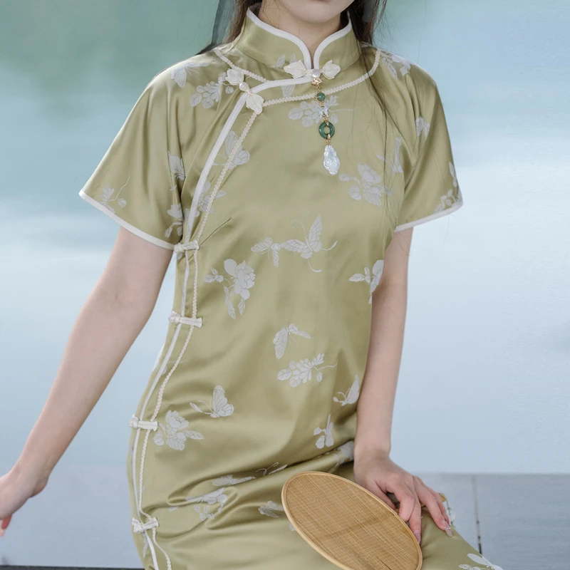 川黛时光：缘起 民国风复原感全开襟宕窗提花曳地旗袍女春