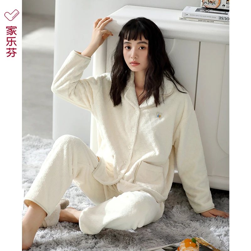 【抗静电】家乐芬睡衣女士秋冬款冬季法兰绒加绒加厚珊瑚绒家居服