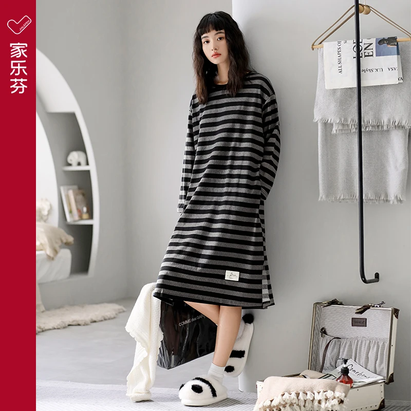 家乐芬睡裙女士睡衣春秋季秋款长袖家居服大码休闲可外穿出门