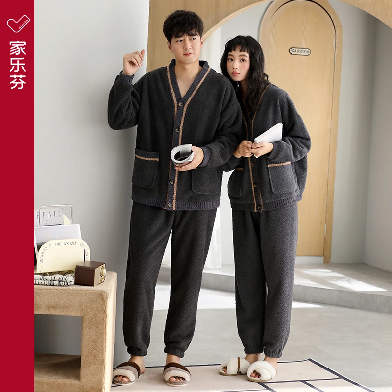 情侣睡衣女士秋冬款冬季法兰绒加绒加厚珊瑚绒家居服男士冬天保暖
