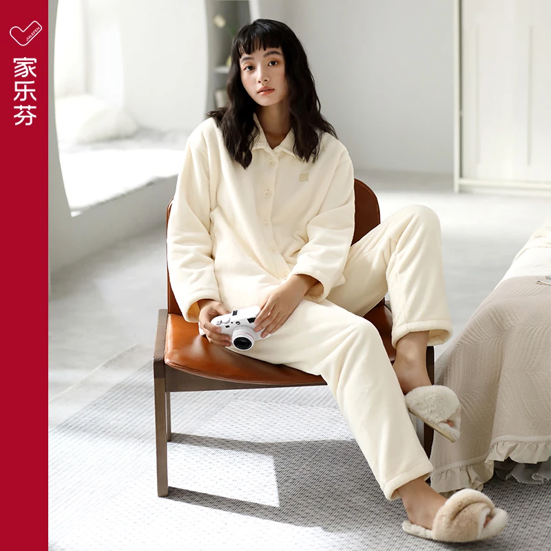 【抗静电】家乐芬睡衣女士秋冬款冬季法兰绒加绒加厚珊瑚绒家居服