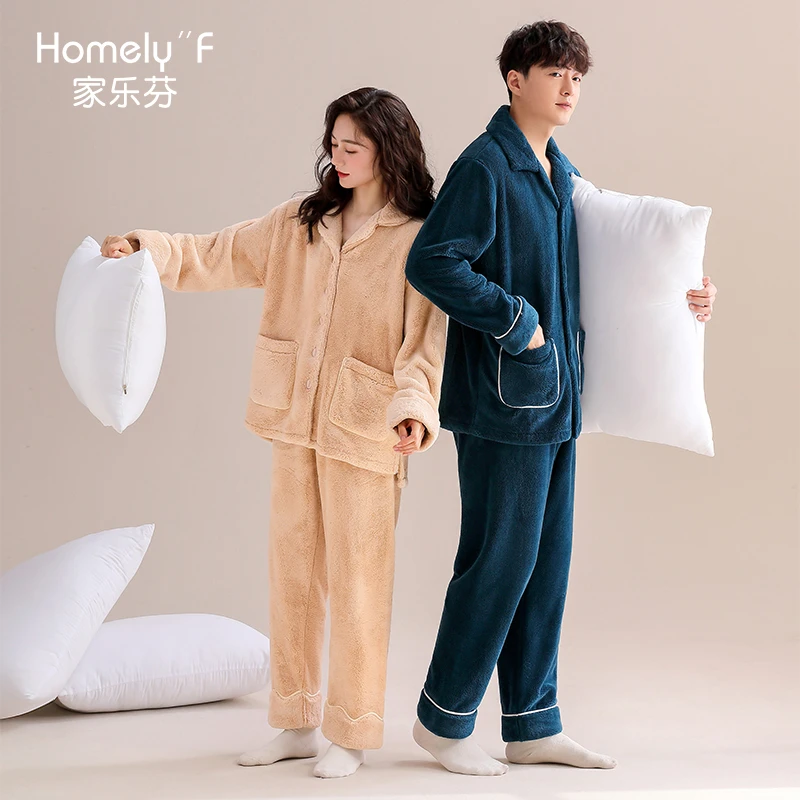 【抗静电】情侣睡衣男士秋冬款冬季法兰绒加绒加厚珊瑚绒家居服女