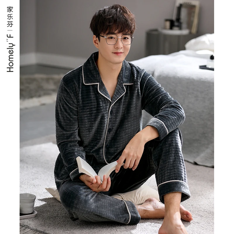 【海岛绒】家乐芬睡衣男士秋冬款冬季法兰绒加绒加厚珊瑚绒家居服