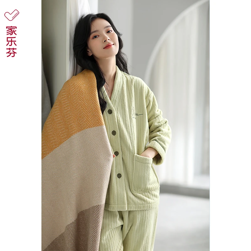 【抗静电】家乐芬睡衣女士秋冬款冬季法兰绒加绒加厚珊瑚绒家居服