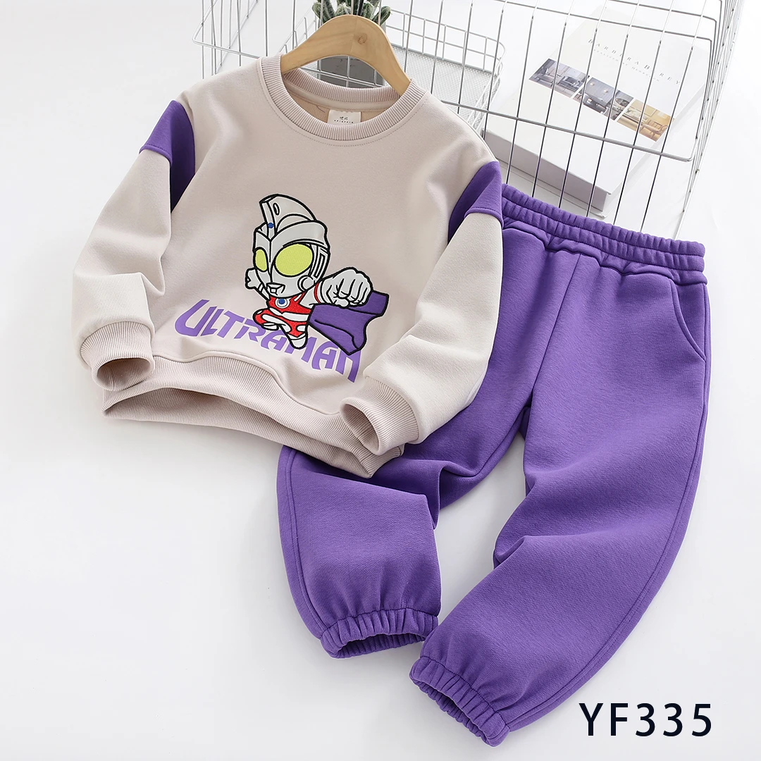 F353中大童冬季新款休闲时尚运动儿童加绒套服套装奥特曼卡通圆领