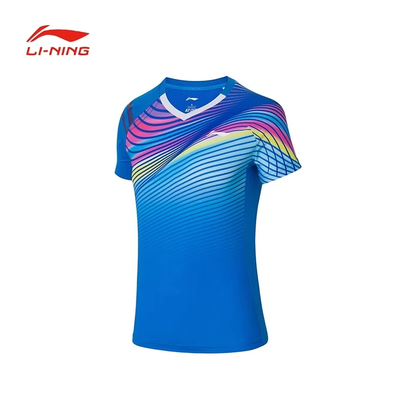 李宁春季运动透气吸汗速干凉爽比赛上衣短袖女AAYS056