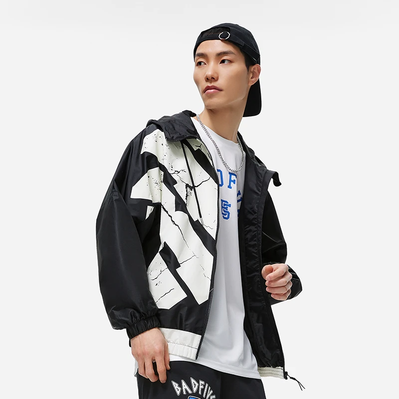 《直播》李宁运动风衣反伍男款开衫休闲拼接防风舒适外套AFDT059