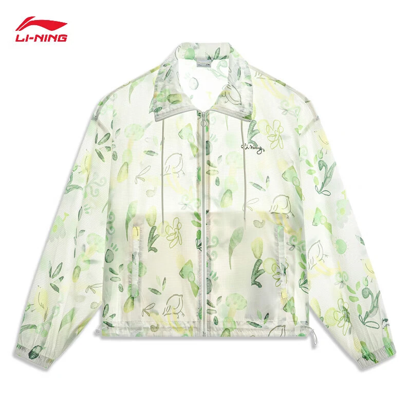 李宁女子外套2024夏新款休闲宽松夏日图案开衫运动风衣 AFDU366