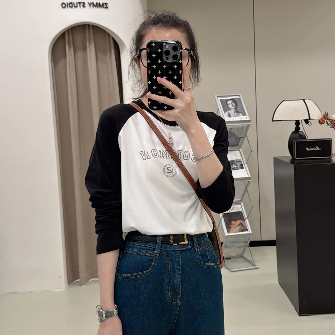 【ZMMY严选私服】早秋新款简约字母印花插肩长袖4100508