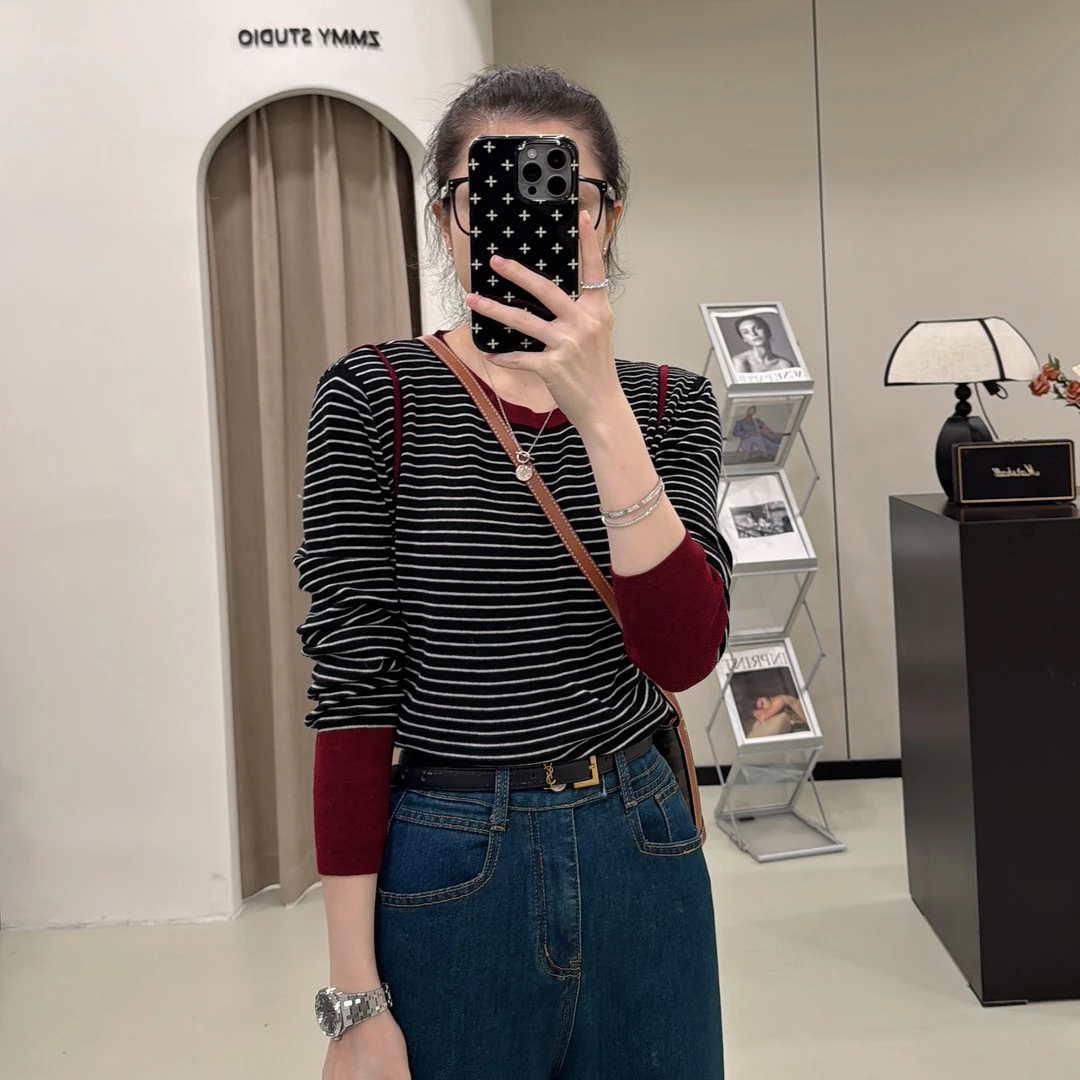 【ZMMY严选私服】秋季新款高级感撞色圆领针织气质上衣K4100501