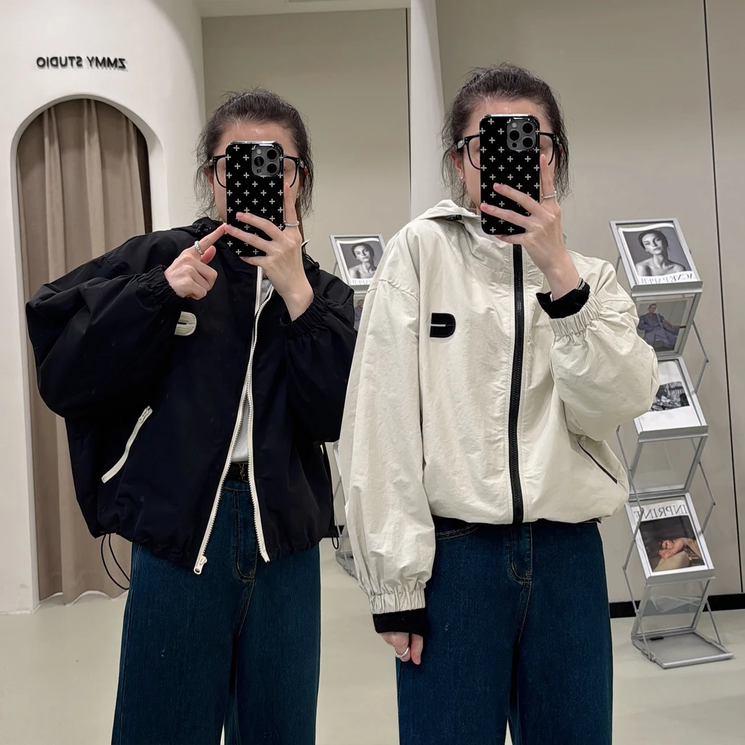 【ZMMY严选私服】秋季新款宽松显瘦抽绳连帽C字母拉链外套4100506