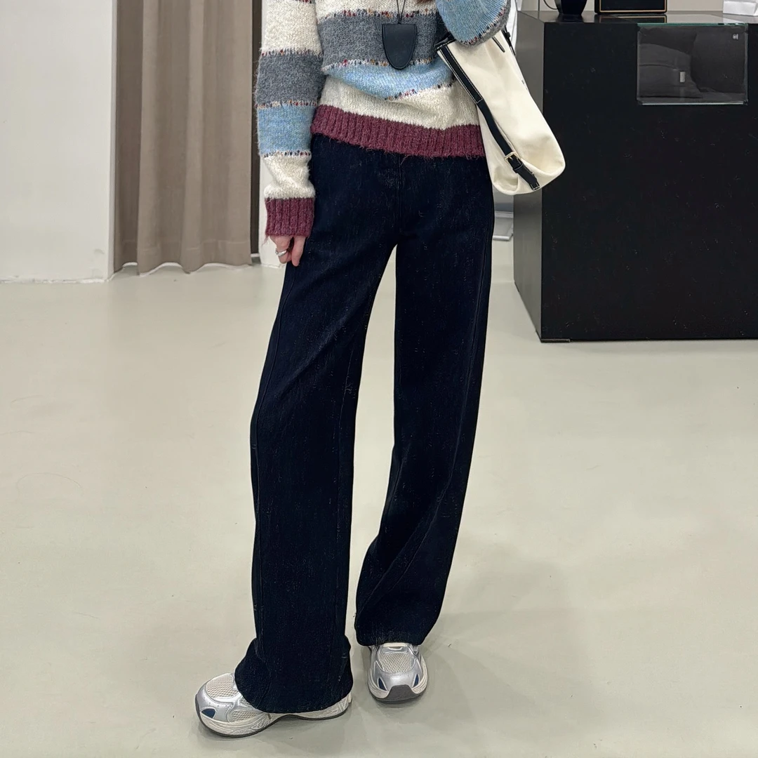 【ZMMY严选私服】冬季新款高腰百搭显瘦窄版抓绒腰带牛仔裤4102205