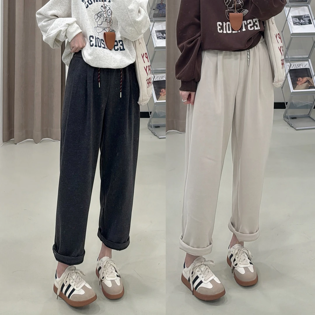 【ZMMY严选私服】冬季新款松紧腰百搭显瘦翻边休闲裤4101101