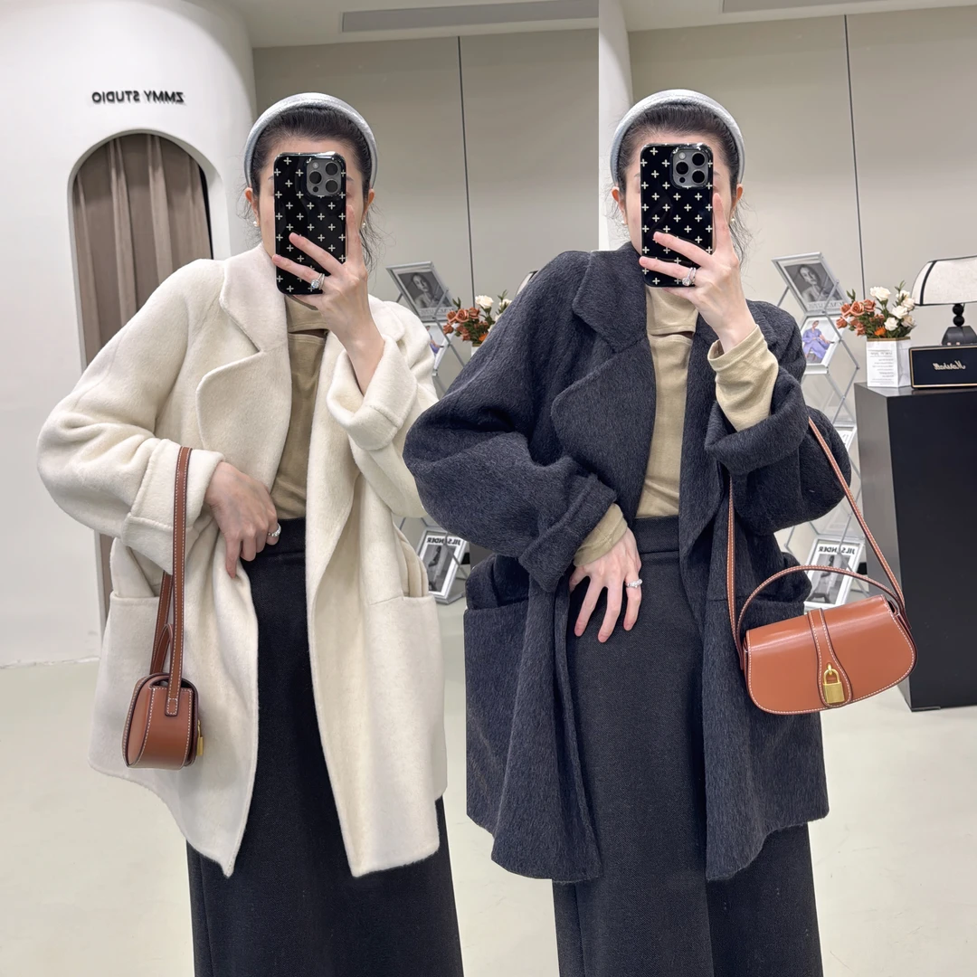 【ZMMY严选私服】冬季新款韩系宽松双面呢腰带大衣4110405