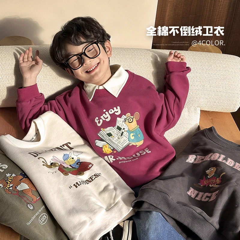 陈大猪男童【INS风格】2023冬季新款加绒印花简约衣服儿童NYD330071