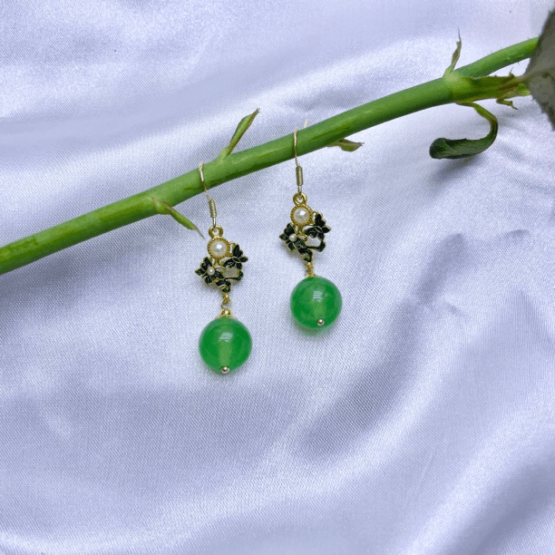 铜合金珐琅耳饰 冰阳绿色12mm圆珠耳坠女款新中式复古风格百搭043