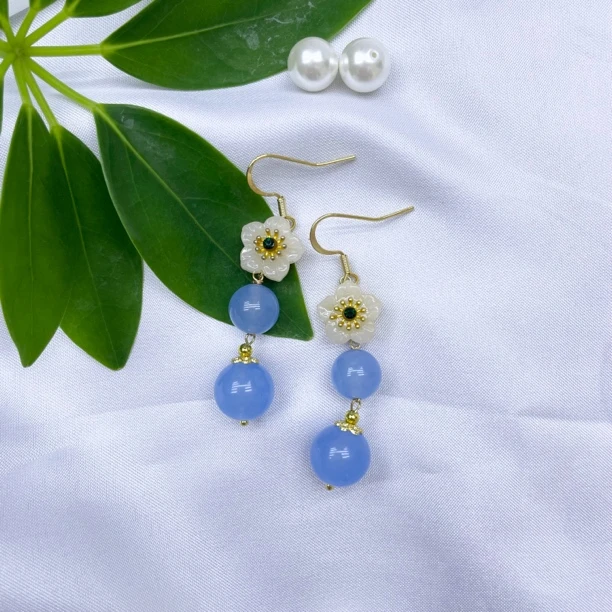 铜合金耳饰 蓝色梅花耳坠女款百搭防过敏耳钩保色民族风耳环191