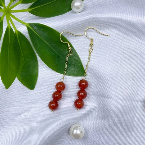 红玛瑙流苏耳坠女款保色防过敏耳钩百搭长款民族风耳环189