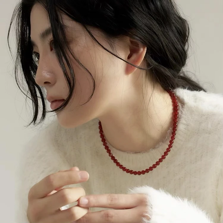 天然红玛瑙锁骨链女款项链百搭高贵优雅气质送妈妈婆婆女友饰品