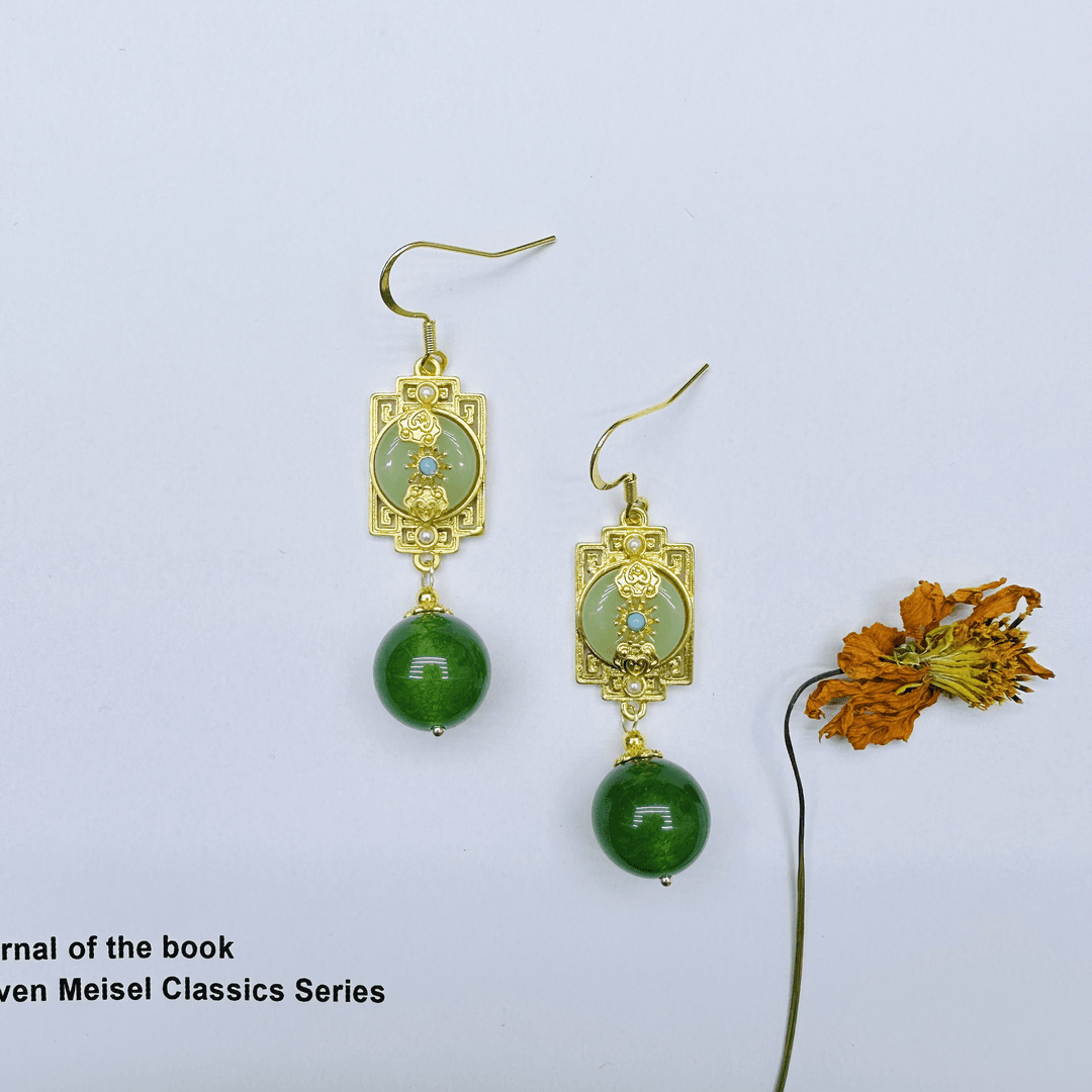 天然绿色玉髓圆珠925银耳钩女款耳坠新中式耳环169