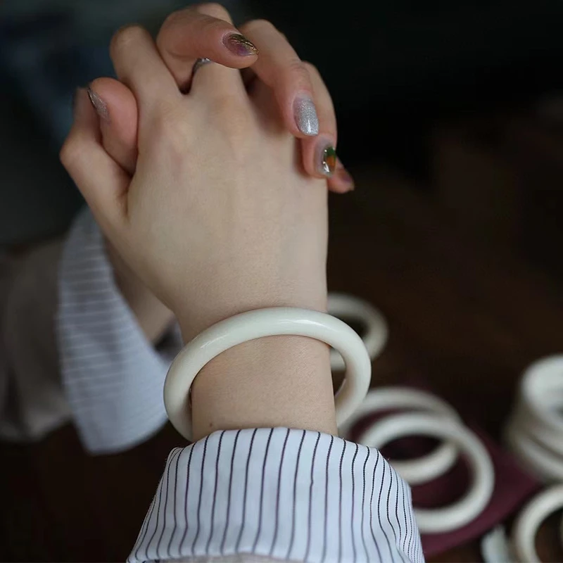 保真天然猛犸象牙手镯古风圆条细镯宽版贵妃镯文玩女生叮当镯小众