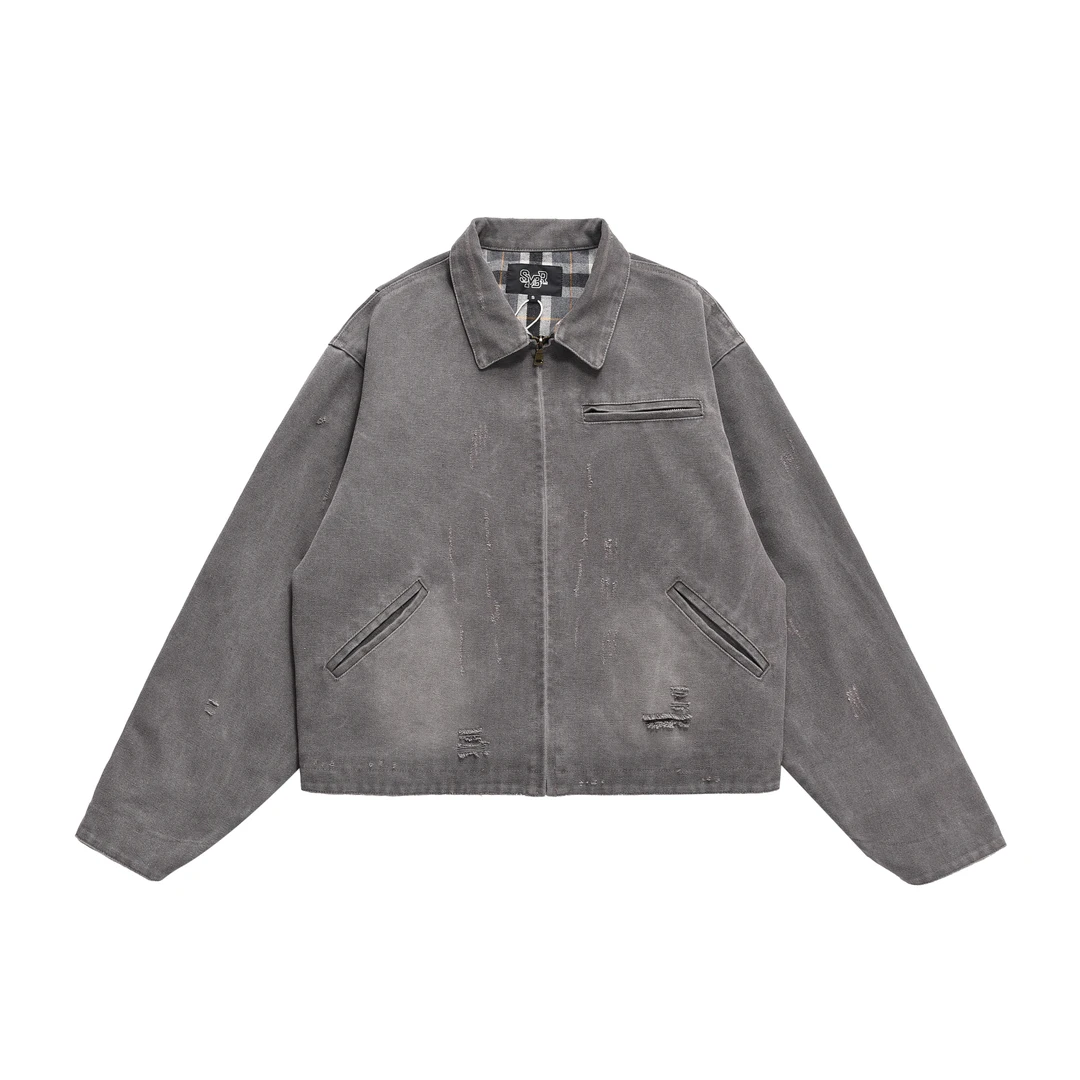 MKSN美式复古水洗做旧底特律牛仔夹克男女ins宽松vintage外套百搭