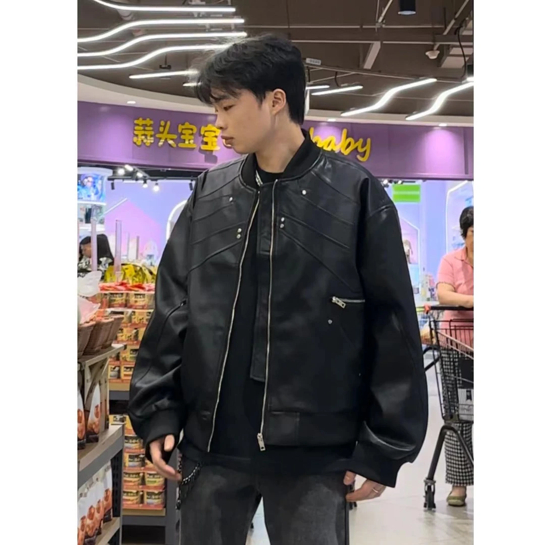 MKSN【解构短款皮夹克】美式街头高级感男复古宽松高街小众休闲外套