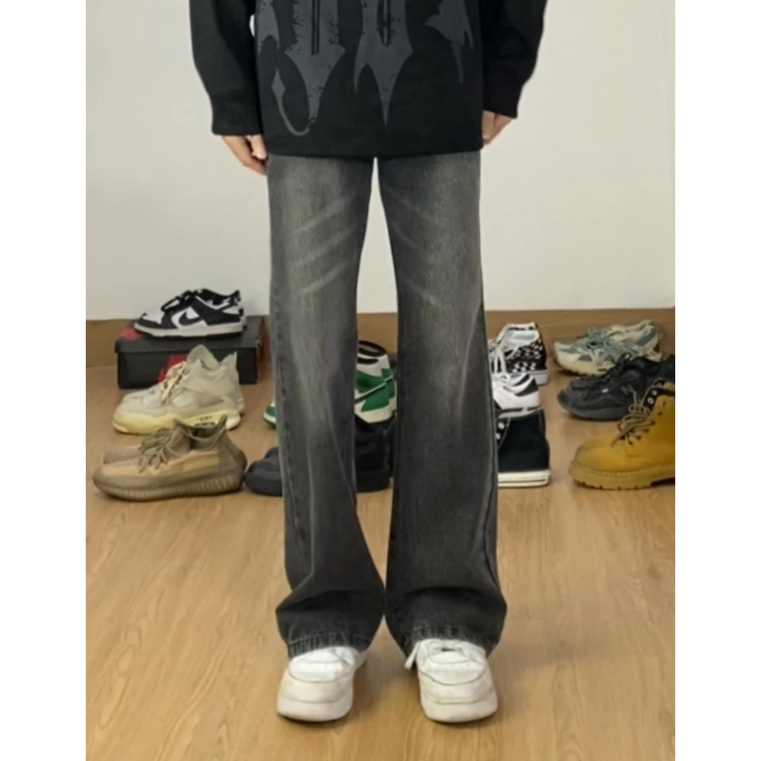 MKSN美式牛仔裤百搭水洗黑色微喇男cleanfit显高显瘦休闲复古设计