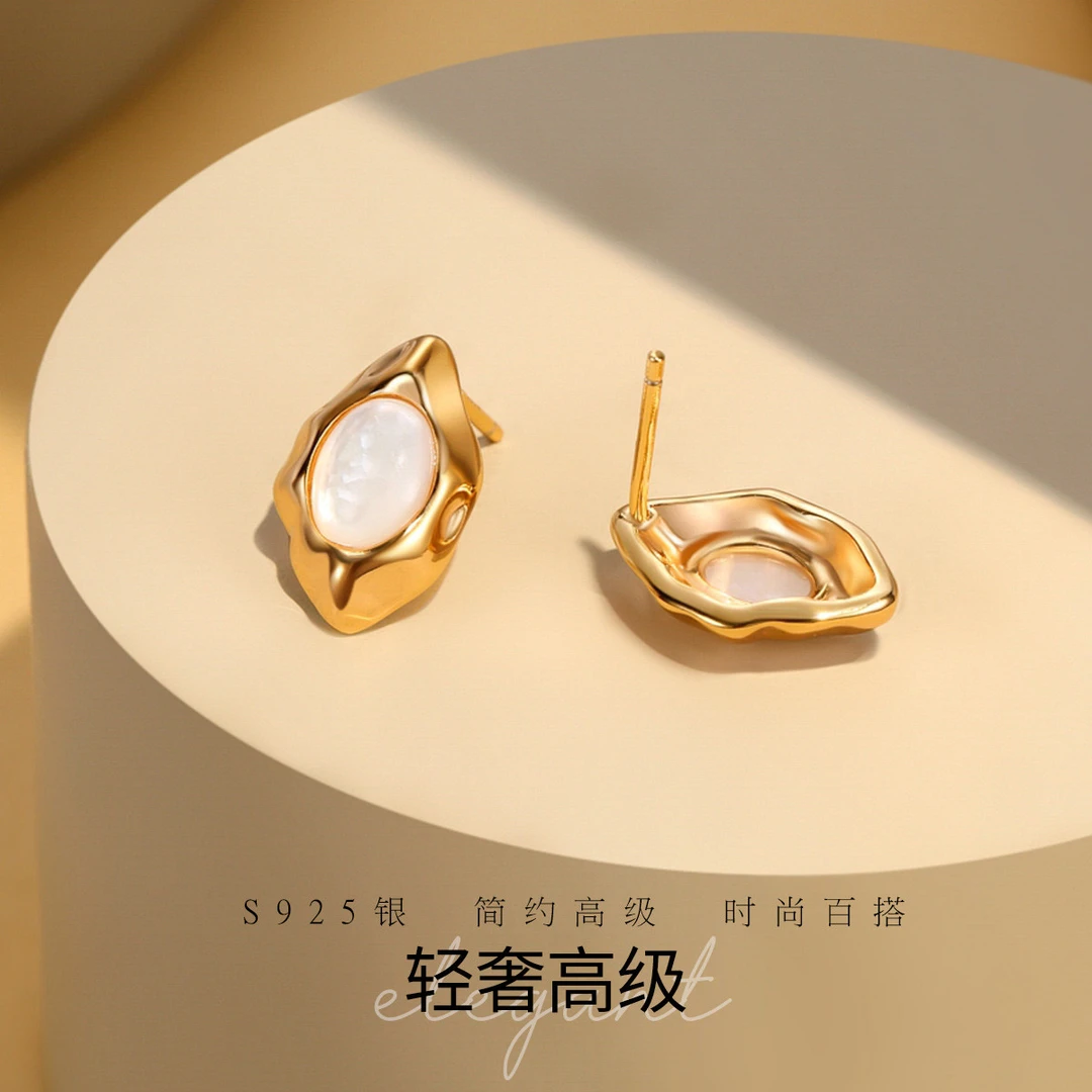 BRI.R/佰色传情 925银耳饰 轻奢复古金欧美个性法式耳钉百搭耳针