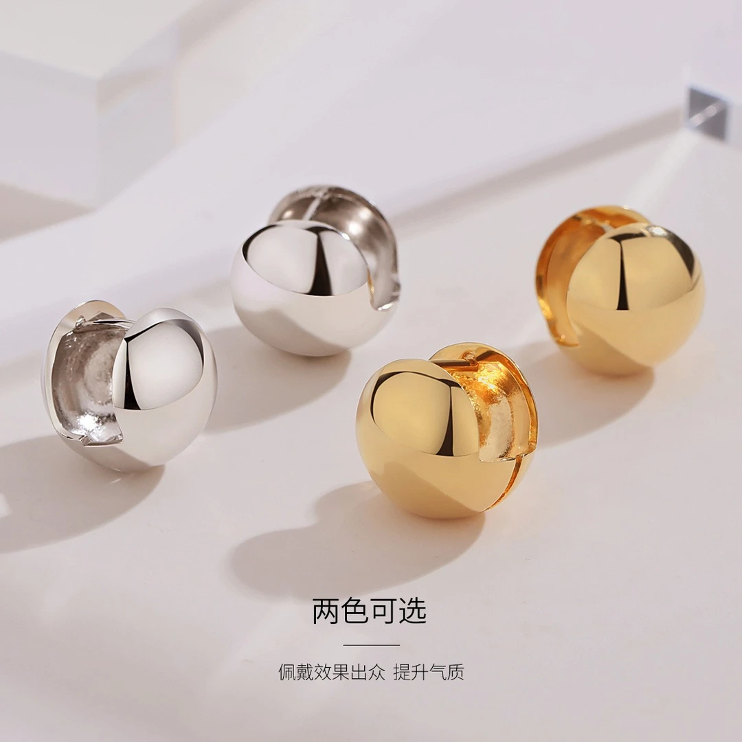 BRI.R/佰色传情 925银耳饰 光面立体圆球耳扣素款简约冷淡风两色