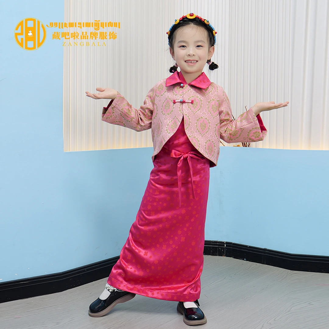 藏吧啦童装女孩公主花瓣外套两件套民族服装女孩藏装博拉裙女童