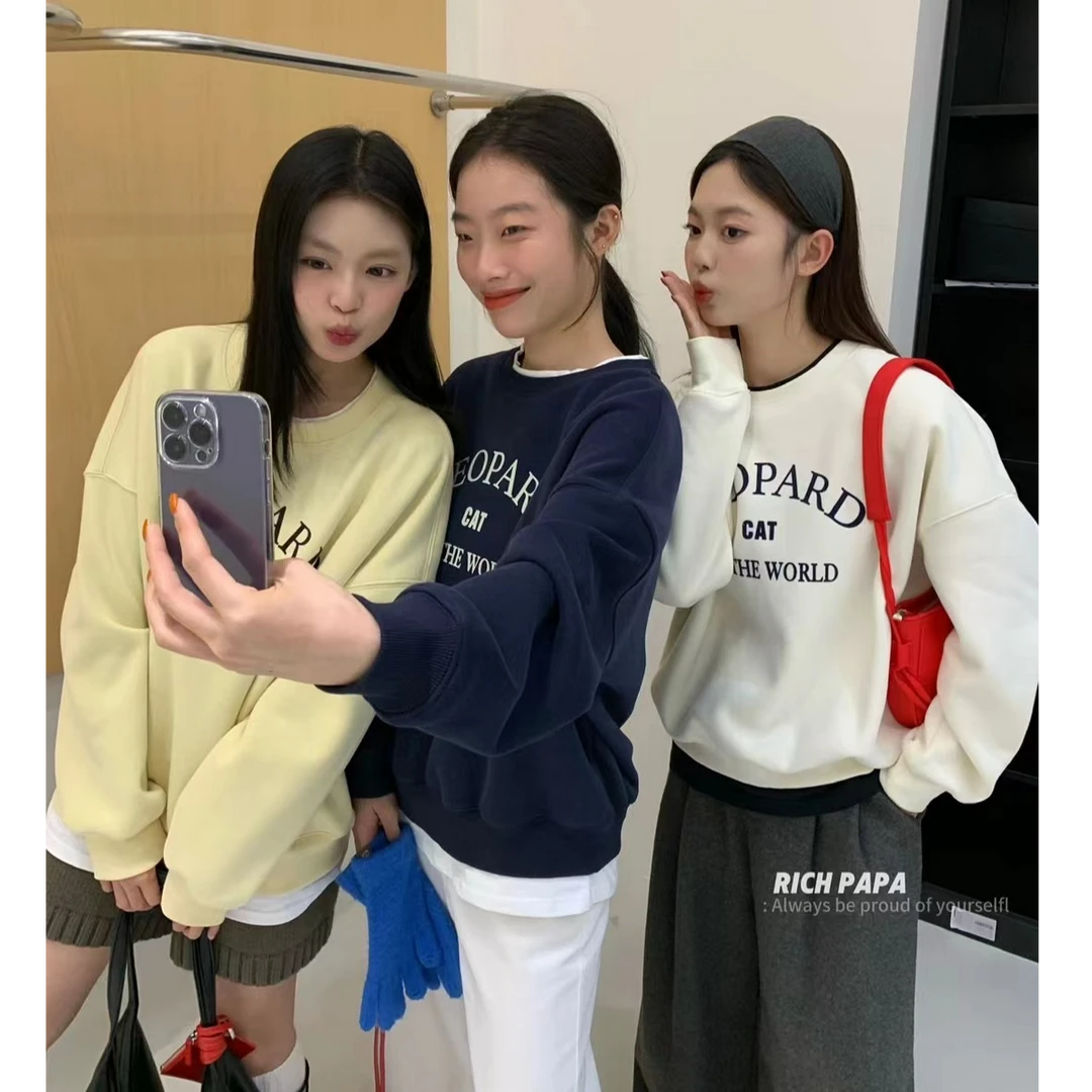 JIE+假两件加绒字母卫衣44035