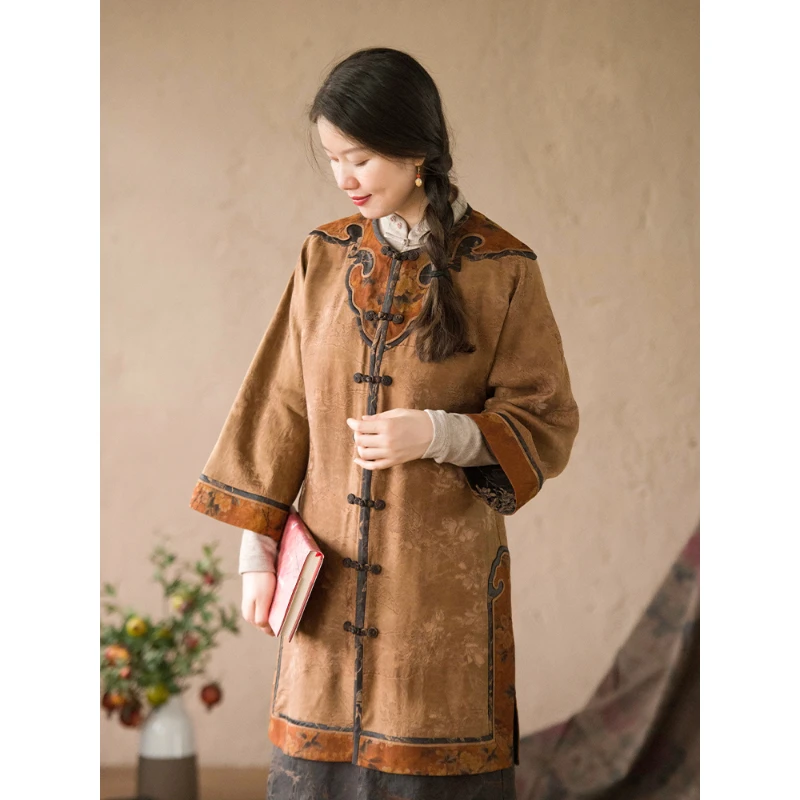 蘭襟【九月之书】玉兰织纹重磅缎面香云纱中长款上衣外套新中式复古