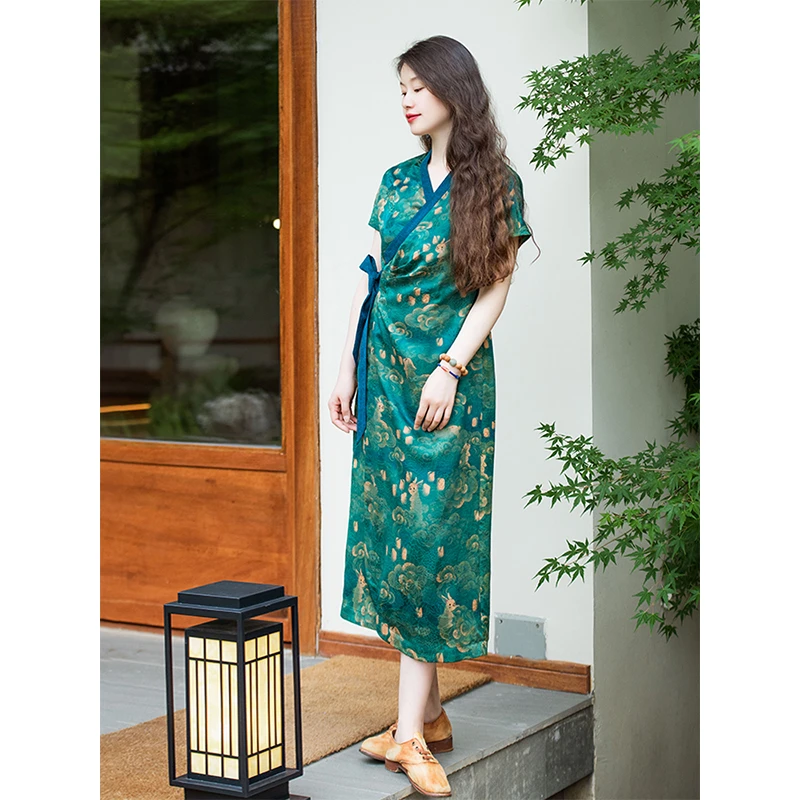 蘭襟【等待的热情】透孔罗提花香云纱汉服交领系腰带连衣裙气质时尚