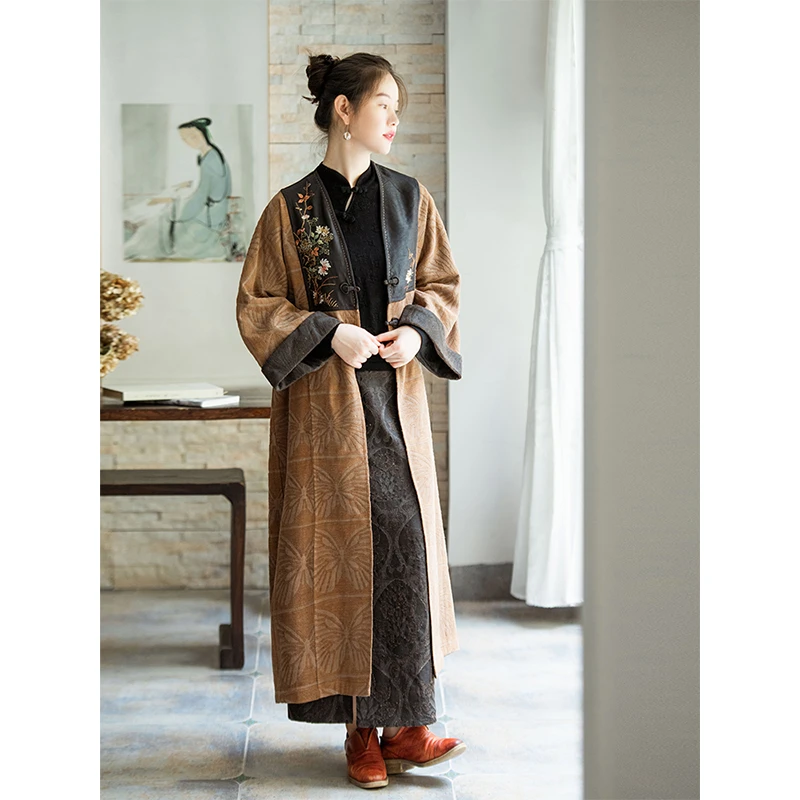 蘭襟【清风洒兰雪】重磅柞蚕丝香云纱手绣双面穿风衣大衣外套复古