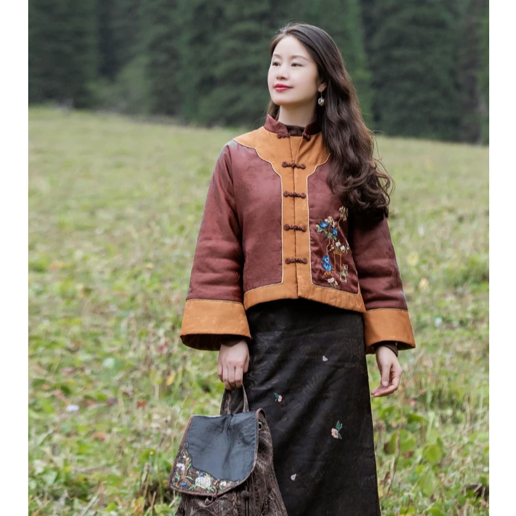 蘭襟【眉间】重磅红云纱夹羊绒片重工手绣棉衣棉袄加厚中式复古