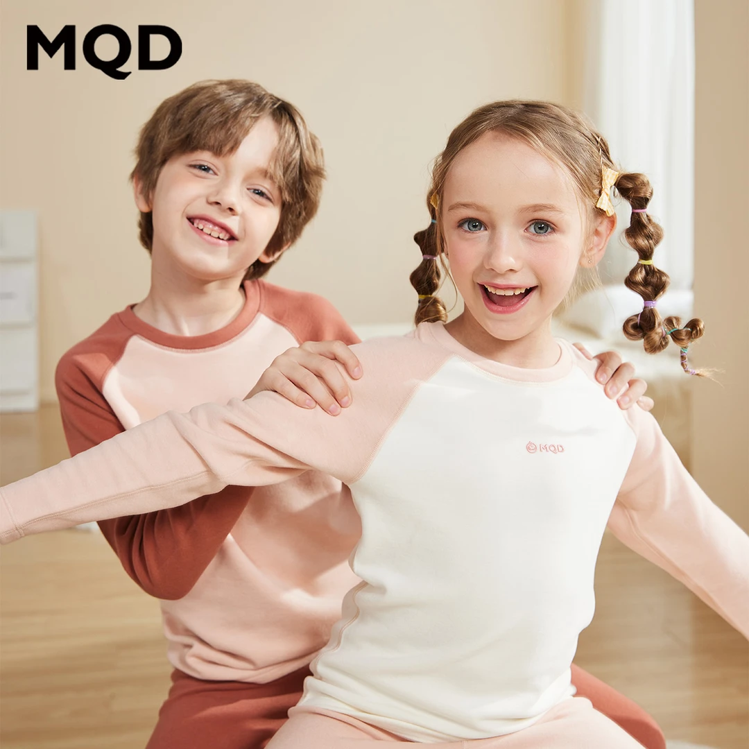 MQD【厚暖 天丝莱赛尔】儿童保暖奶皮内衣男女睡衣秋衣裤加绒中大童