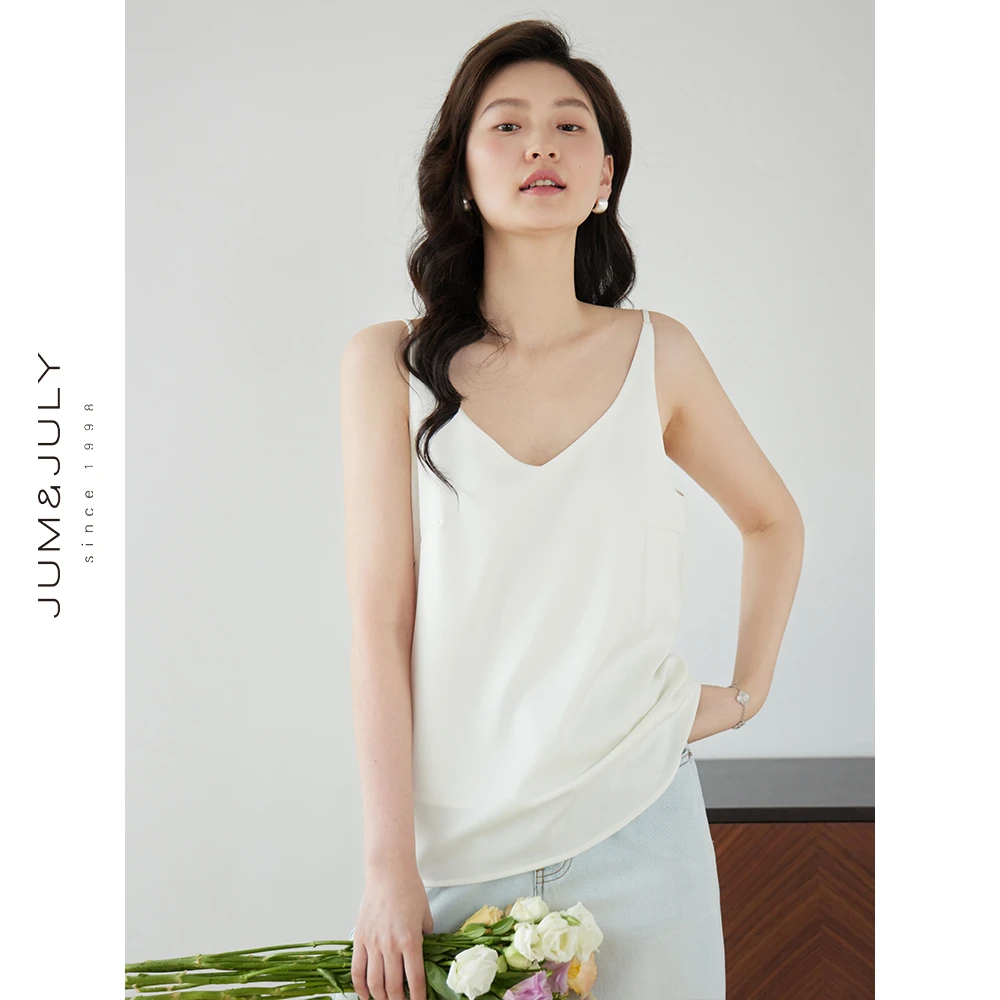 嘉茱莉夏季新款显瘦白色V领背心吊带外穿小个子女背心打底B209