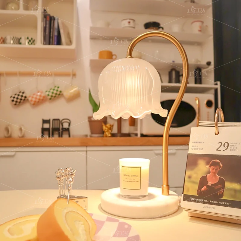 北欧卧室台灯融蜡灯铃兰香薰无烟调温简约床头灯氛围助眠灯融烛灯