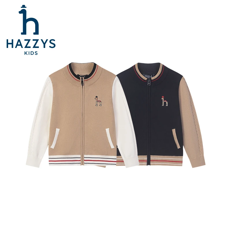 【豆kids】哈吉斯品牌童装男童针织衫时尚秋冬撞色大童立领针织衫