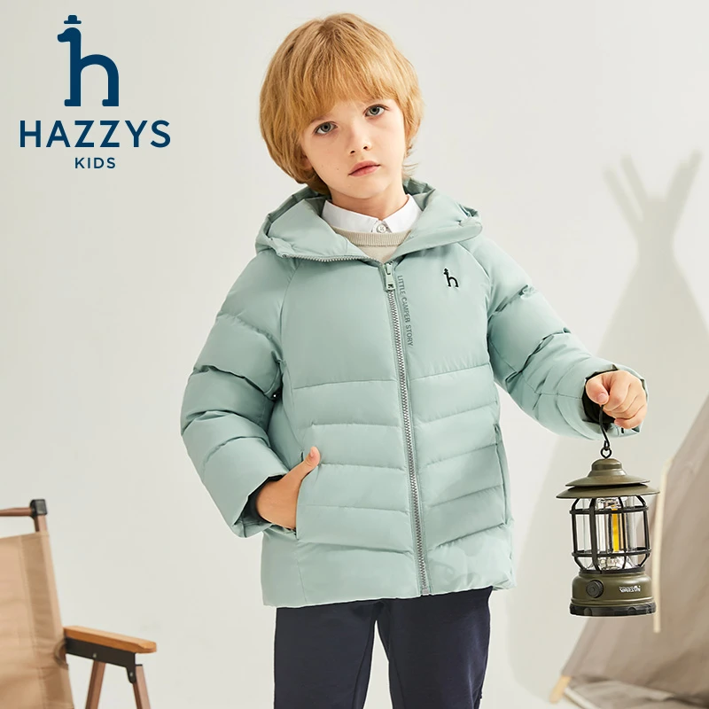 Hazzys/哈吉斯品牌童装【暖冬】男童羽绒服简洁款时尚连帽保暖冬季