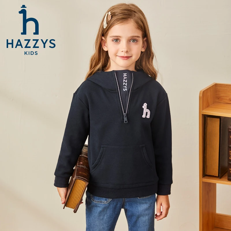 Hazzys/哈吉斯品牌童装【暖冬】女童卫衣连帽加绒秋冬摇粒绒时尚