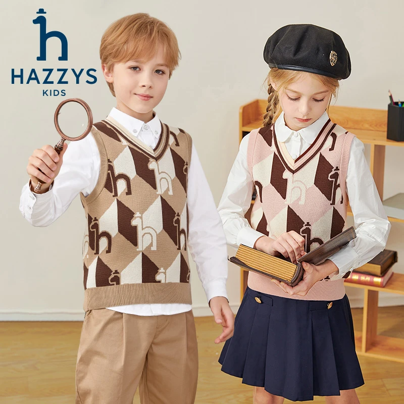Hazzys/哈吉斯品牌童装【暖冬】男女童马甲线织复古格子秋冬时尚