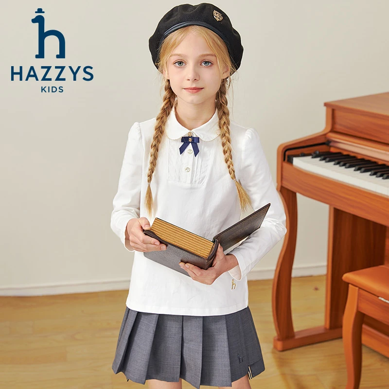 Hazzys/哈吉斯品牌童装女童针织打底衫针织学院长袖春秋学生翻领