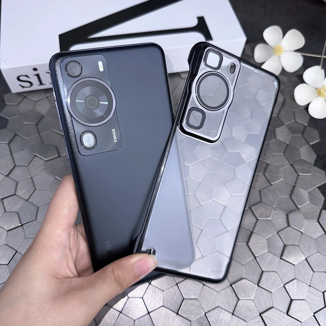 适用华为P60 Pro新款超薄透明无边框手机壳自带镜头膜防尘网