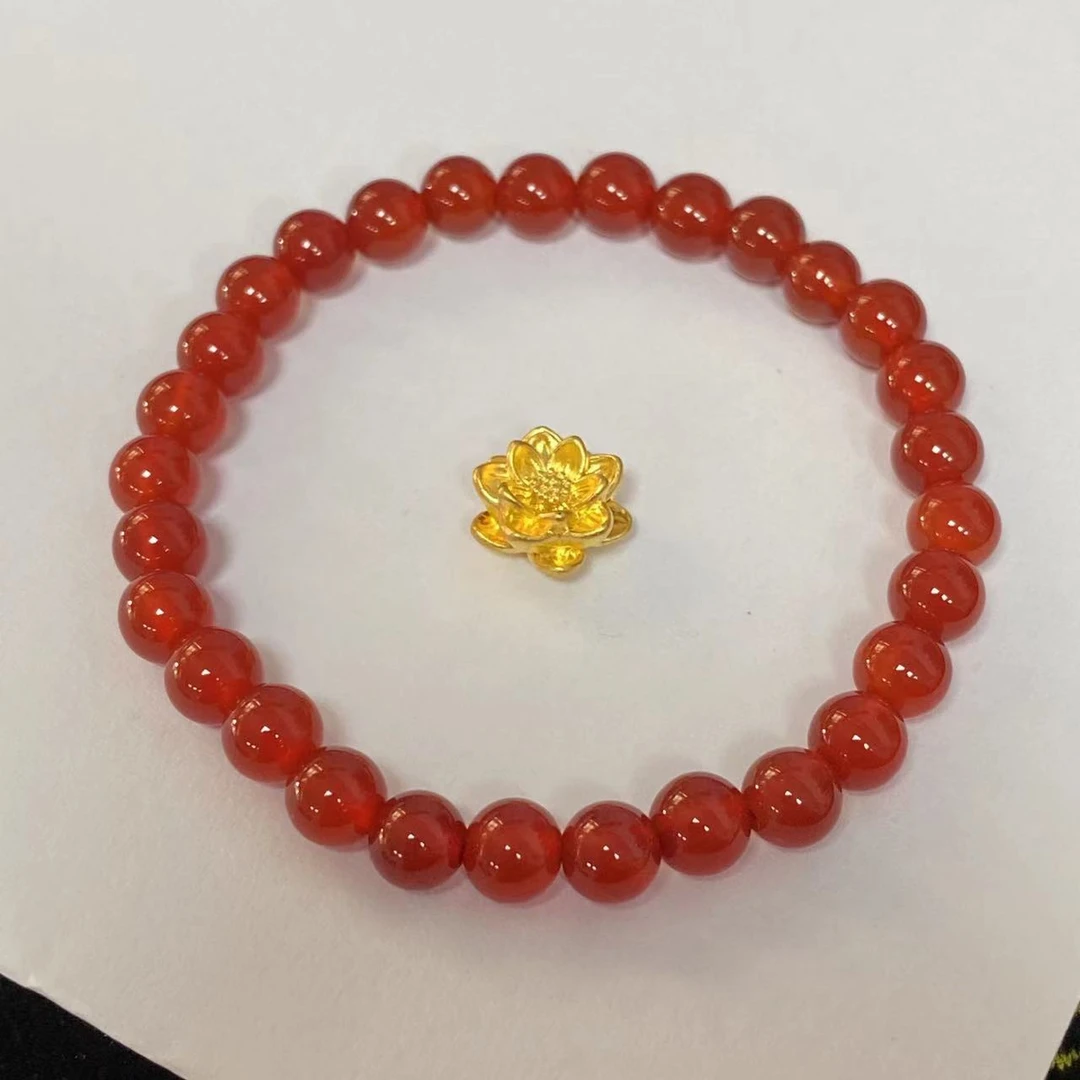 足金古法大莲花玛 瑙手链时尚@@A206