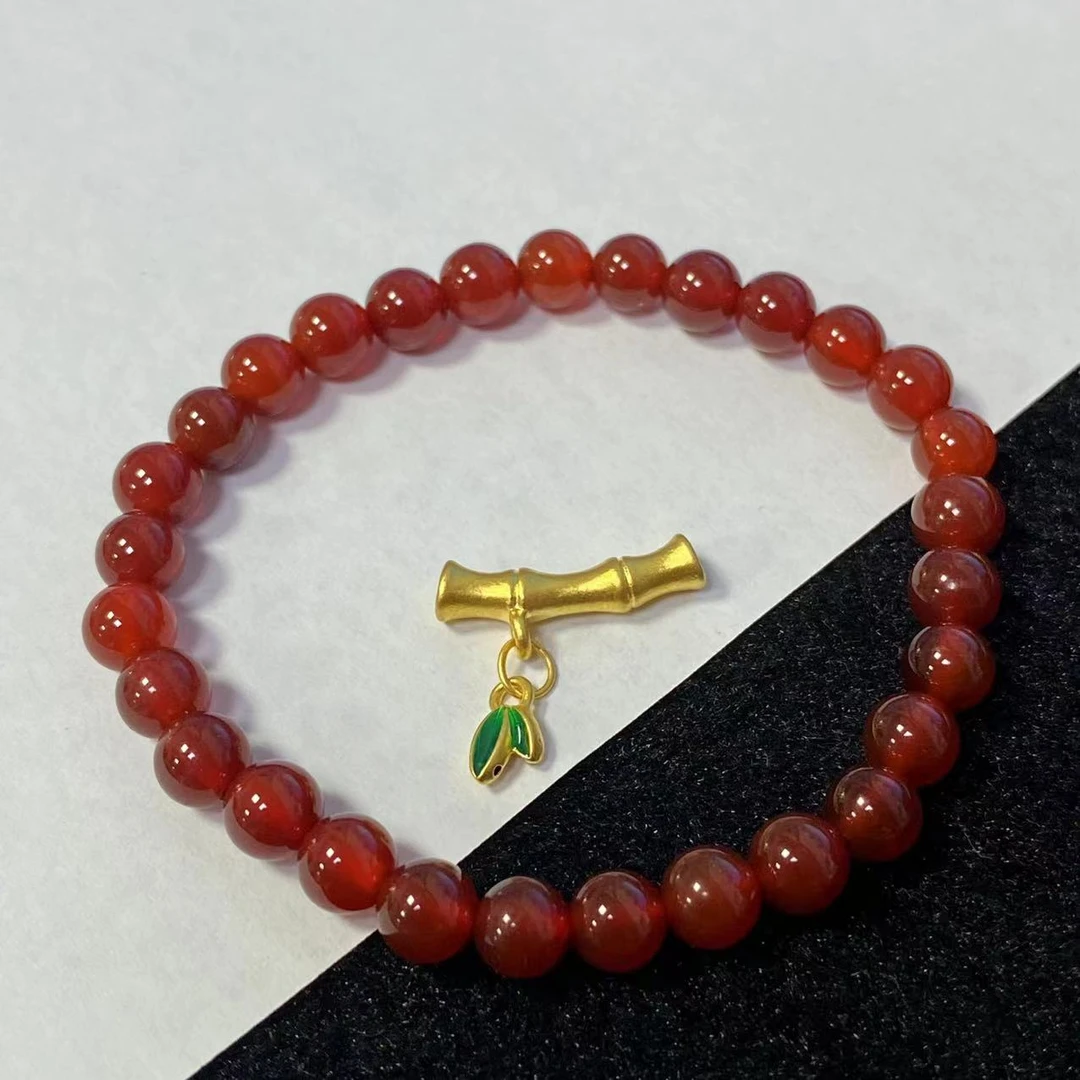 足金999 绿色小叶子竹节玛 瑙手链时尚@@A330