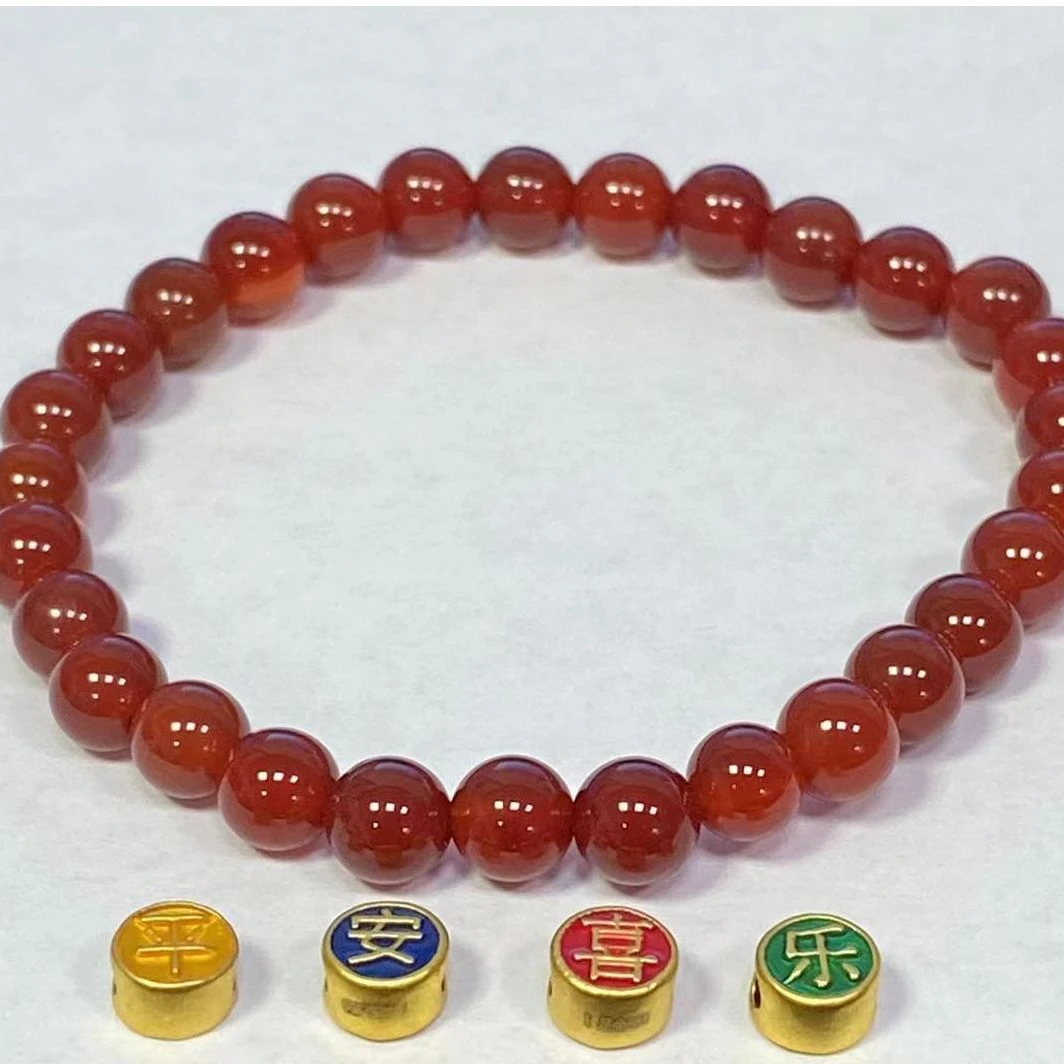 足金999平安喜乐玛 瑙手链/精品设计@@A151