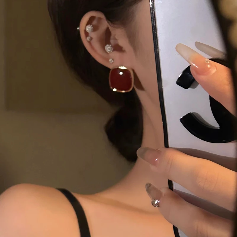 娟姨 非金属耳饰 简约时髦秋冬几何方形耳环法式高级感